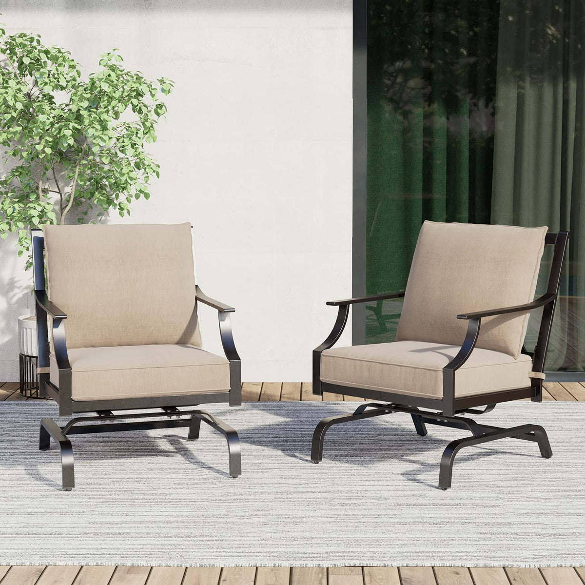 Grand Patio Outdoor Chairs,Outdoor Rocking Chairs Motion Chairs Set Of 2,Patio Seating Chairs With Olefin Cushions,Beige