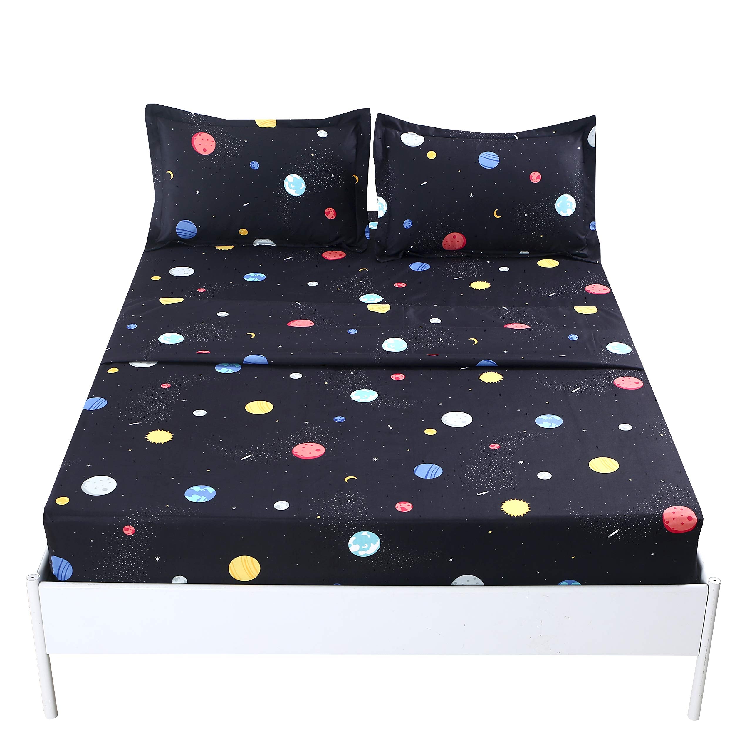 Mag 4Pcs Space Sheets Twin Planets Outer Space Themed Space Bed Sheets, Super Soft Microfiber, For Kids, Teens And Space Lovers,