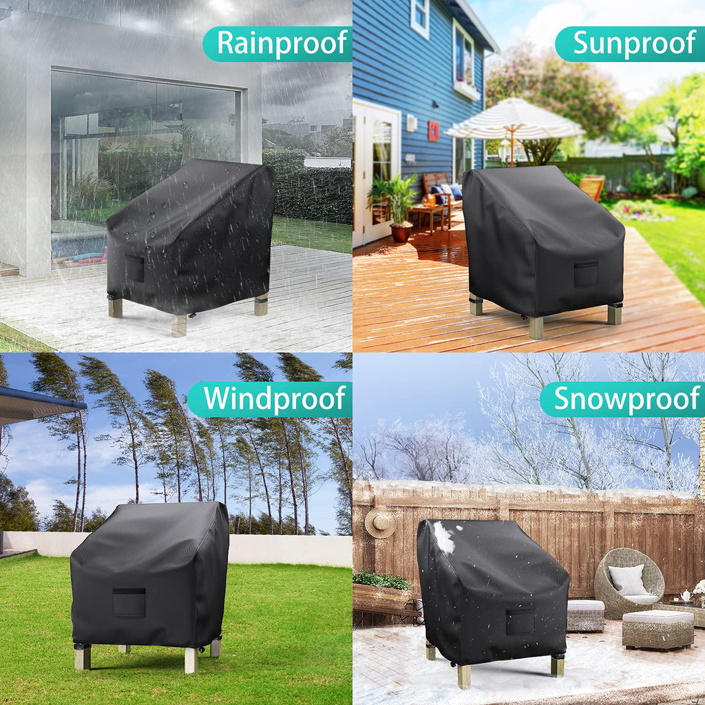Brosyda Patio Chair Covers For Outdoor Furniture Waterproof 2 Pack, Lawn Chair Covers 600D Heavy Duty Oxford Cloth, Large Covers For Lounge Lawn Deep Seat Black 38' W X 31' D X 29' H