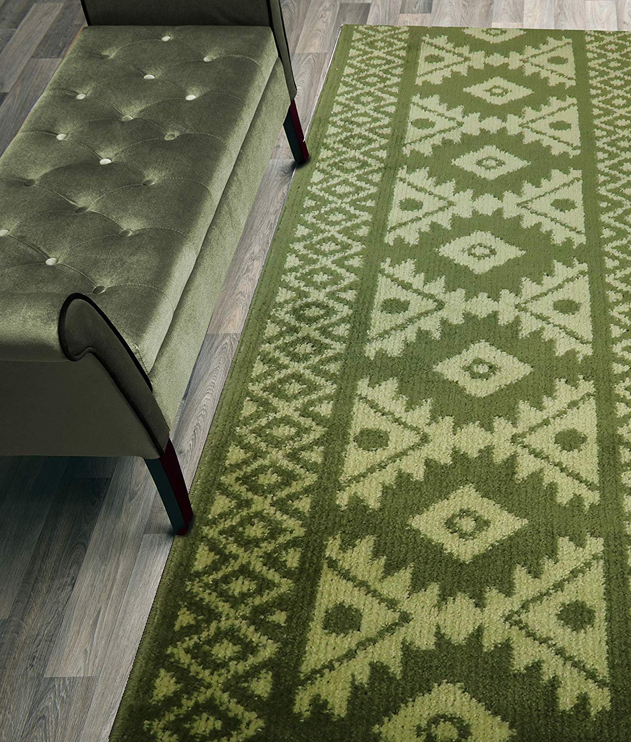 ORFA HOME Custom Length Hallway Runner Rug,Slip Resistant,Southwestern Green, 26 Inch X 7 feet, Sold and Priced Per Foot