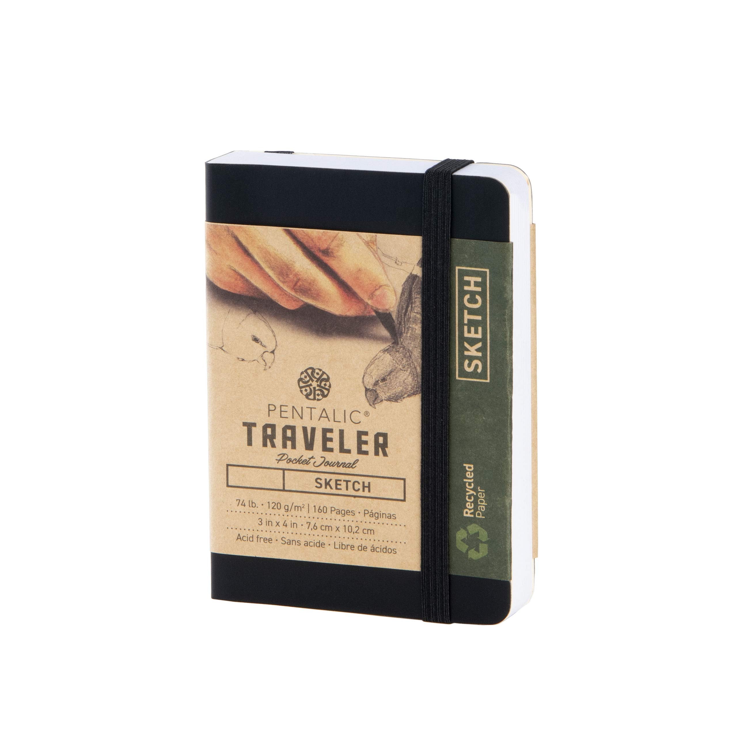 Pentalic 3' X 4' Pocket Sketchbook Traveler Journal, 160 Pages, Black