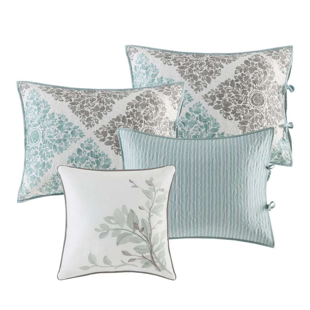 Madison Park Daybed Cover Set - Double Sided Quilting Casual Design, All Season Bedding With Bedskirt, Matching Shams, Decorative Pillow, 75'X39', Diamond Aqua 6 Piece