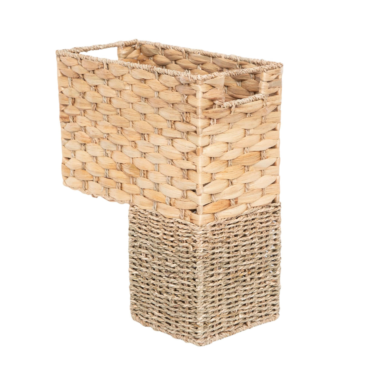 YAHUAN Stair Basket with Handles, Woven Water Hyacinth and Seagrass Stair Baskets for Carpeted Stairs, Natural Woven Wicker Stai