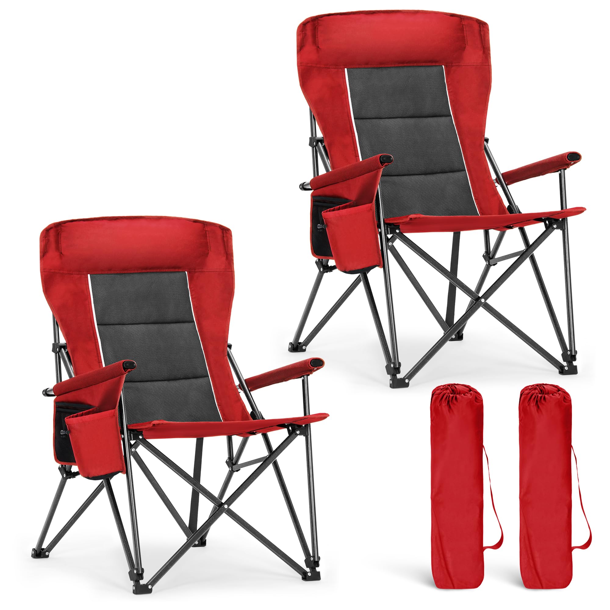 ALPHA CAMP Heavy Duty High Back Camping Chairs 500LBS Capacity Oversized Folding Chair Outdoor Chair with Headrest,Lawn with Sid