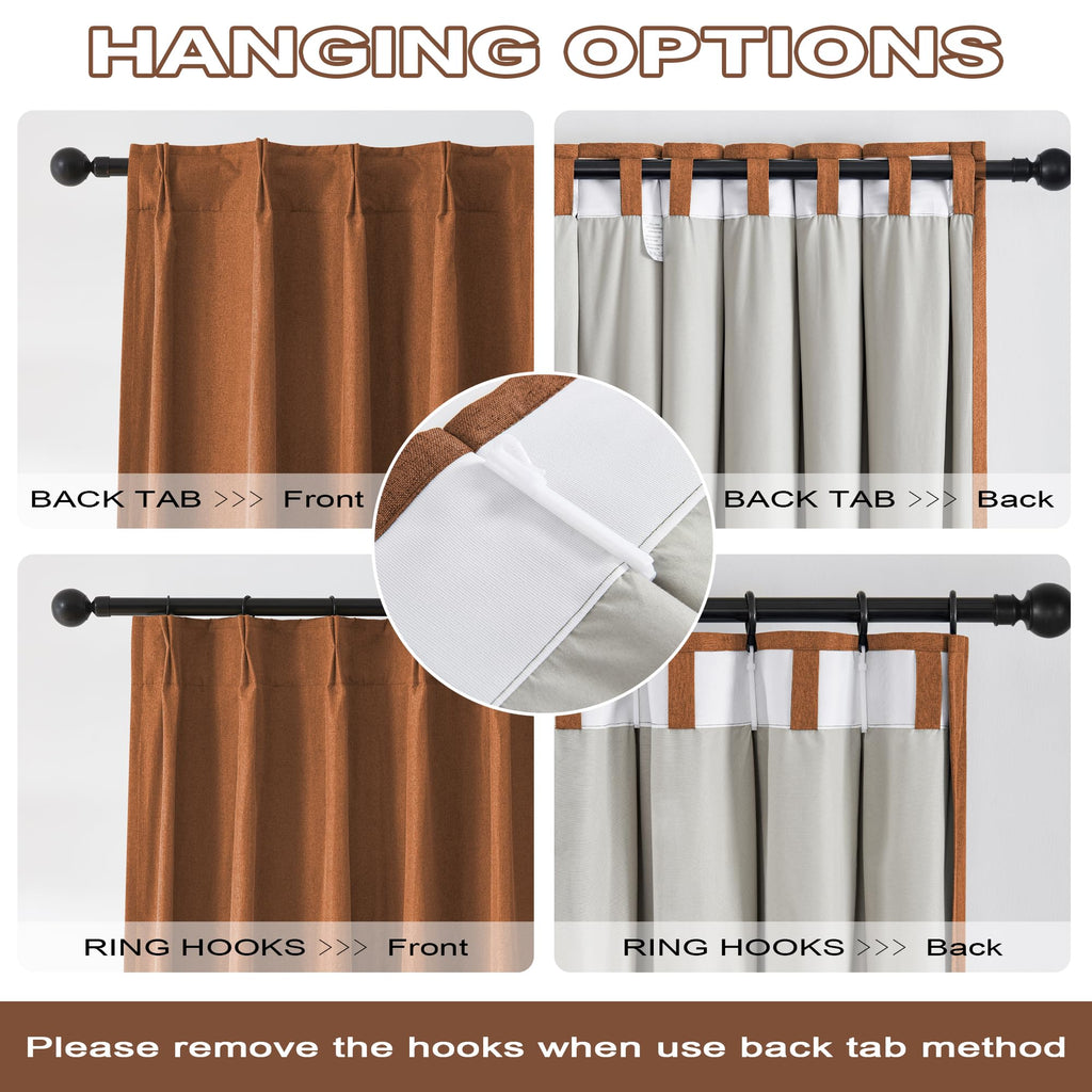 Dualife Rust Pinch Pleated Blackout Curtains 84 Inches Long,Luxury Copper Blackout Curtains Drapes With Hooks For Living Room Be