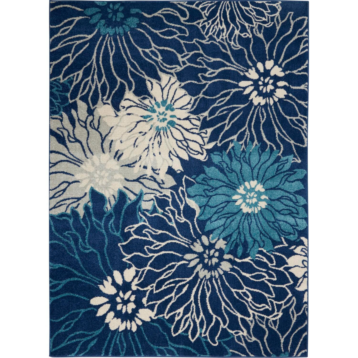 Nourison Passion Navy/Ivory 5'3' X 7'3' Area Rug, Floral, Farmhouse, Easy Cleaning, Non Shedding, Bed Room, Living Room, Dinin