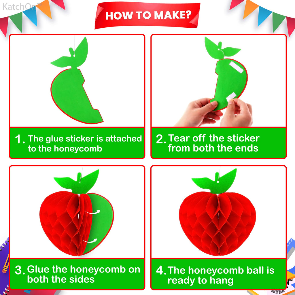 Katchon, Red Apples Honeycomb Centerpiece Decorations - Large, Pack Of 6 | Back To School Decorations For Classroom | Apples Han
