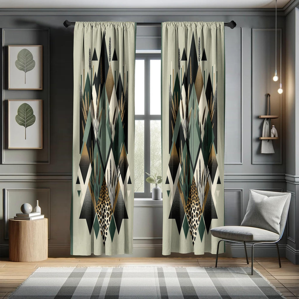 Ambesonne Bohemian Window Curtains Pack Of 2, Diamond Shapes Geometric Design Abstract Botanical Design Boho, Lightweight Set Wi