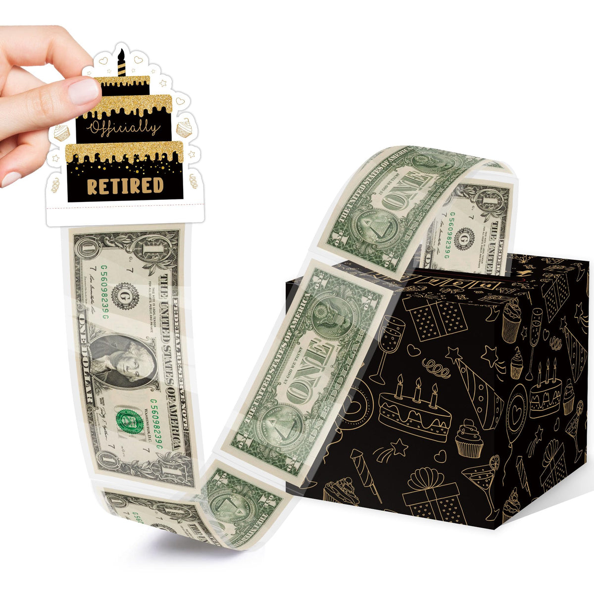Black Gold Surprise Money Box Gift Pull - Happy Retirement Money Box for Cash Gift Set Included Happy Retirement Card and 35Pcs 
