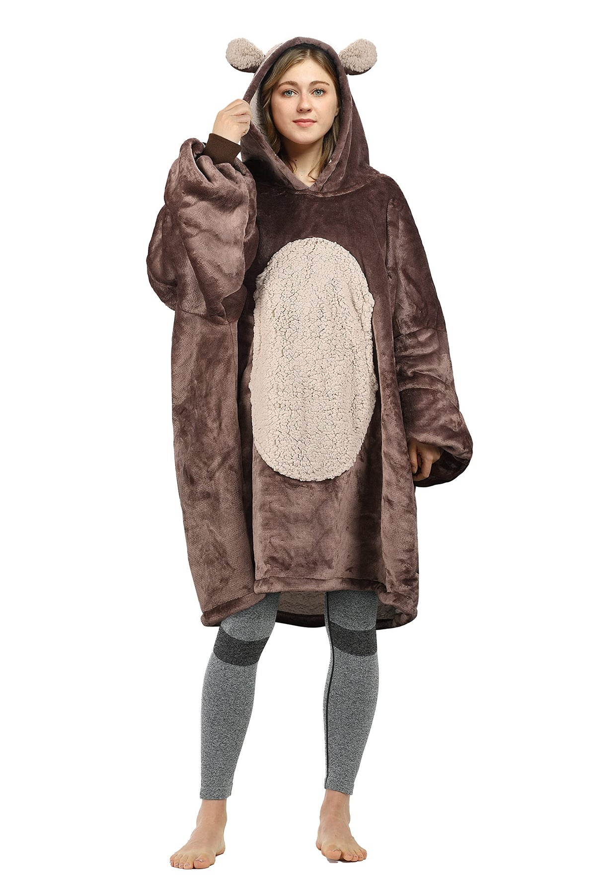Catalonia Bear Blanket Hoodie Sweatshirt, Oversized Wearable Sherpa Lounging Pullover For Adults Men Women Teenagers Kids Gift