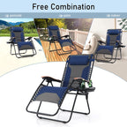 Phi Villa Xxl Oversized Padded Zero Gravity Chair, Foldable Patio Recliner, 30' Wide Seat Anti Gravity Lounger With Cup Holder, Set Of 2, Support 400 Lbs (Thumb Blue)