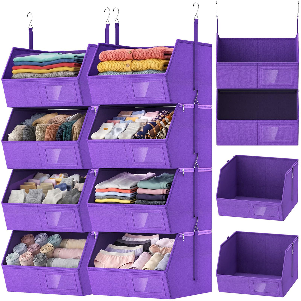Ghegicu 2 Pack 4Tier Hanging Closet Organizer, Detachable Hanging Storage Shelves with Reinforced Side Panels, Hanging Closet O