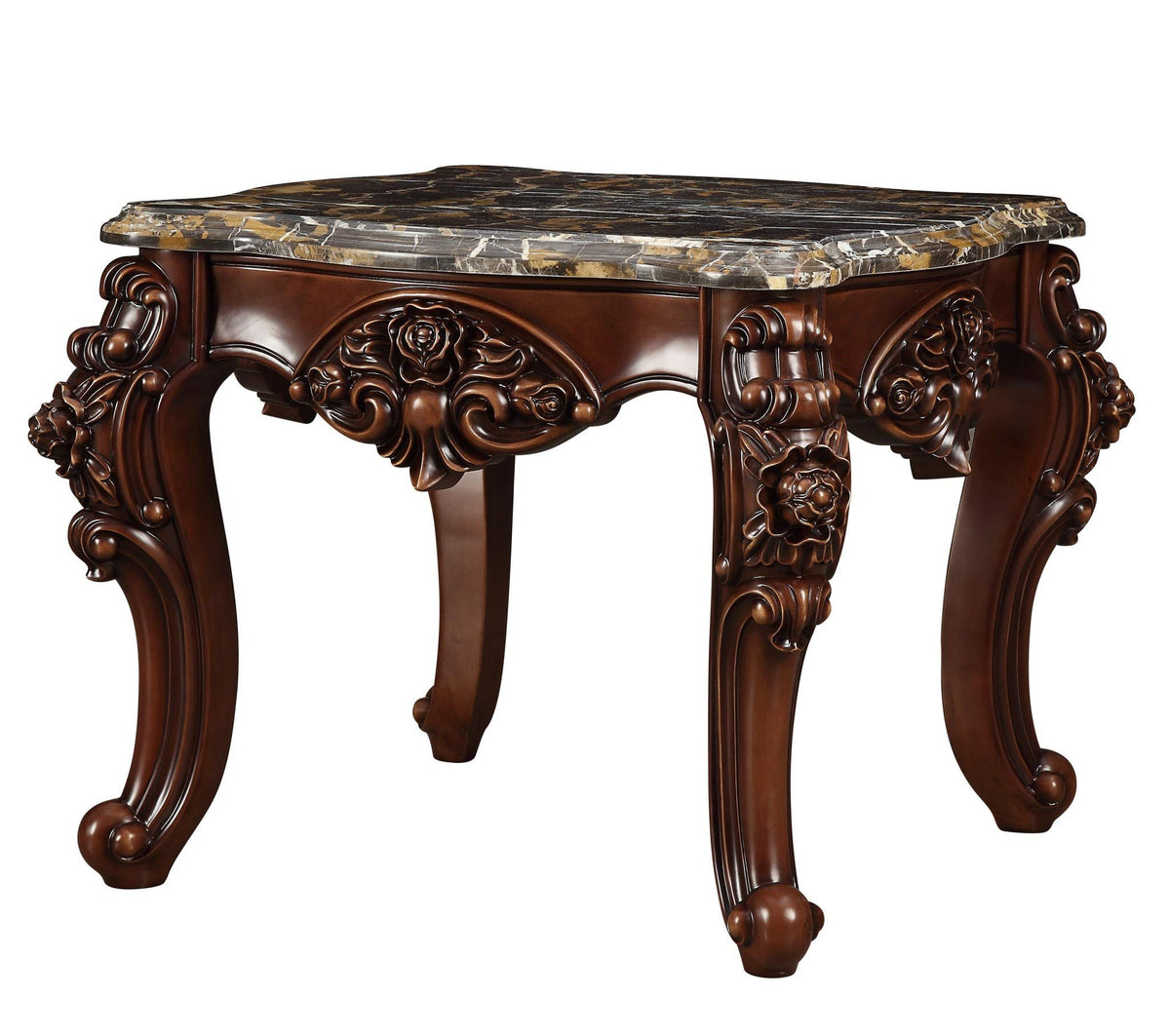 HomeRoots Wood, Marble, Engineered Wood 30' X 30' X 25' Marble Walnut Wood End Table