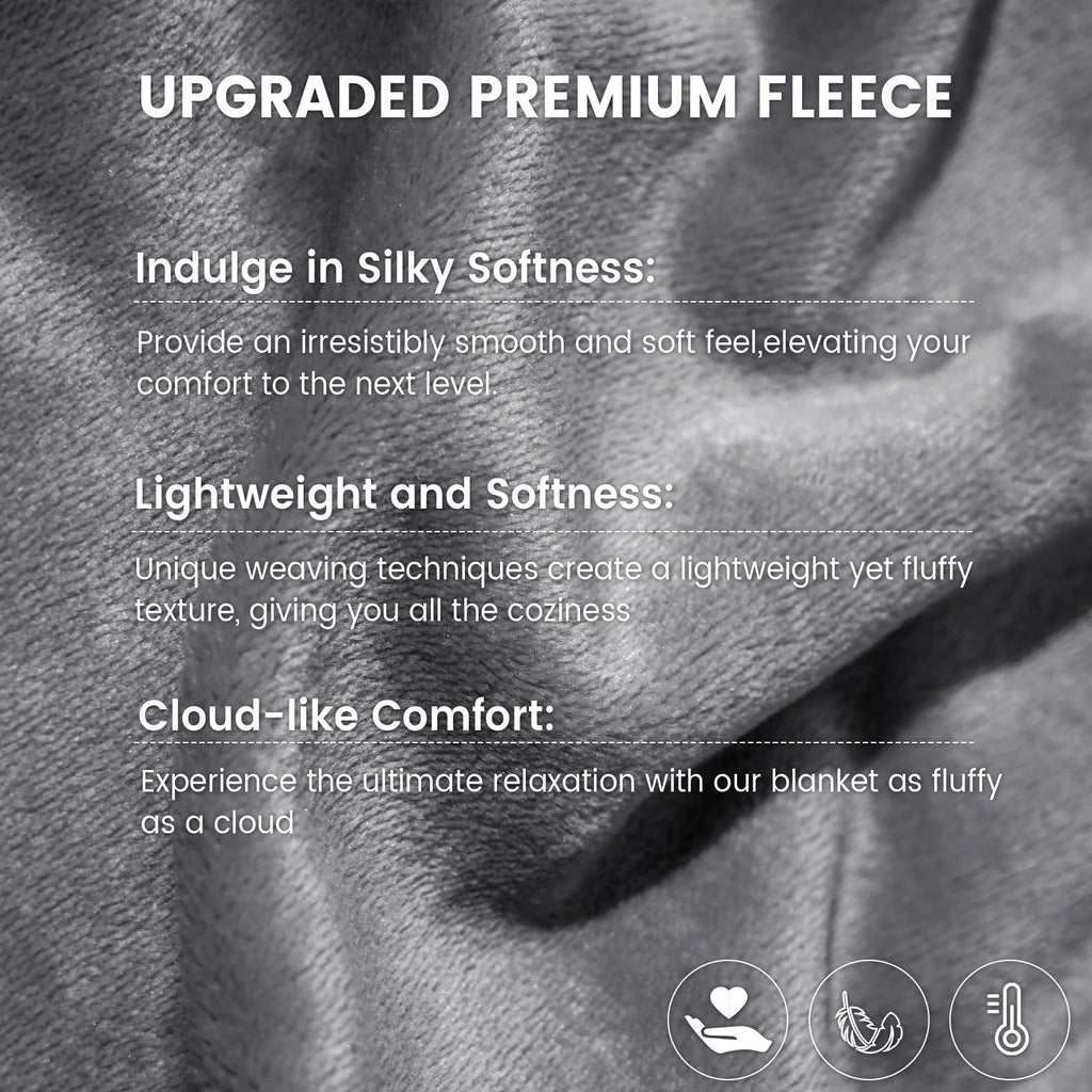 Phf Ultra Soft Fleece Throw Blanket, No Shed No Pilling Luxury Plush Cozy 300Gsm Lightweight Blanket For Bed, Couch, Chair, Sofa Suitable For All Season, 50' X 60', Grey