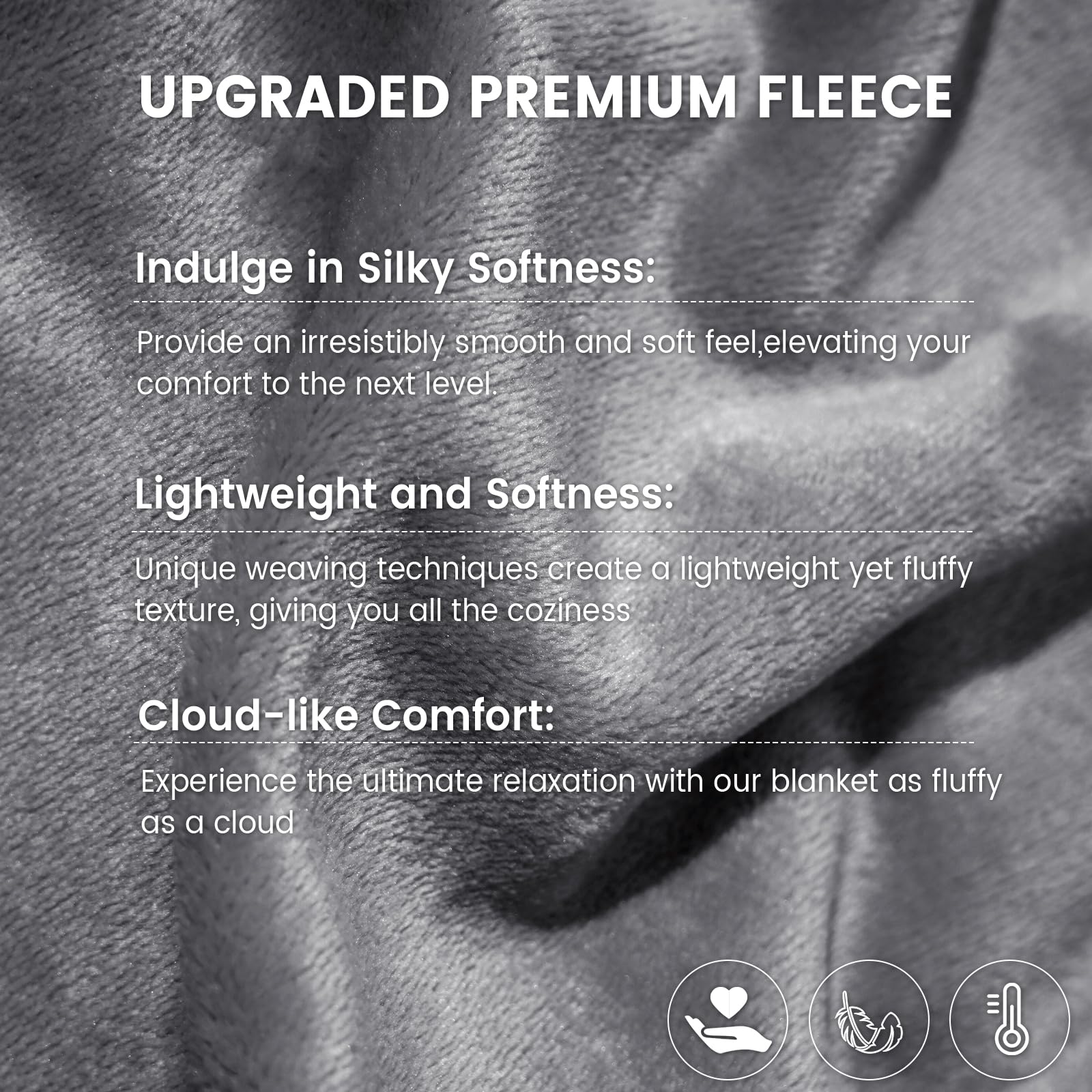 Phf Ultra Soft Fleece Throw Blanket, No Shed No Pilling Luxury Plush Cozy 300Gsm Lightweight Blanket For Bed, Couch, Chair, Sofa Suitable For All Season, 50' X 60', Grey