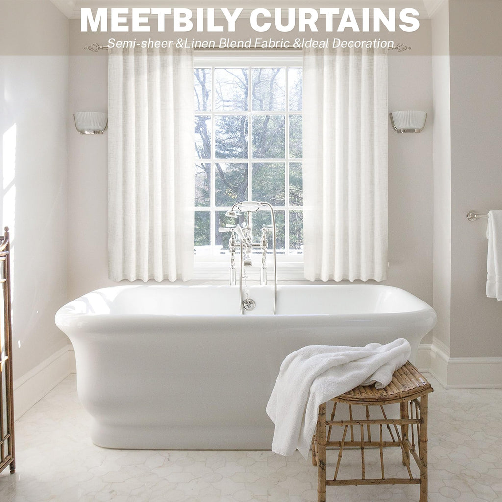 Meetbily Ivory Kitchen Curtains 45 Inch Length 2 Panels Rod Pocket Back Tab Light Filtering Semi Sheer Cafe Curtains Tiers Short