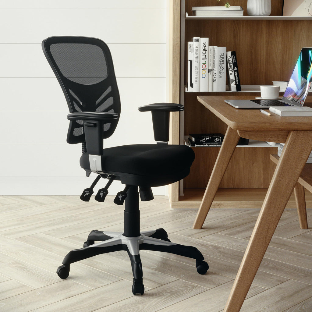 Flash Furniture Nicholas Mid-Back Swivel Office and Gaming Chair, Ergonomic Mesh Office Chair with Adjustable Lumbar Support and Height, Black