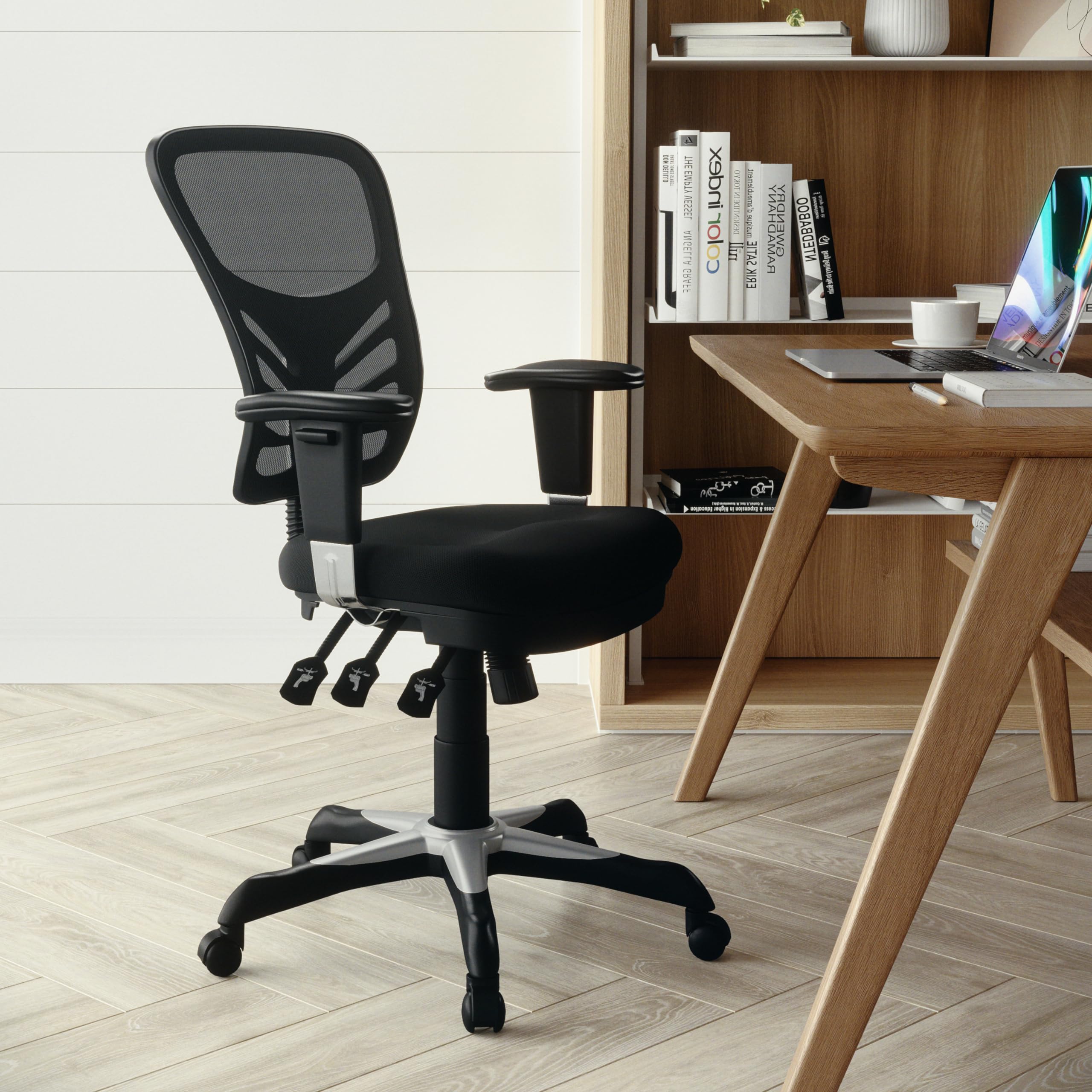 Flash Furniture Nicholas Mid-Back Swivel Office and Gaming Chair, Ergonomic Mesh Office Chair with Adjustable Lumbar Support and Height, Black