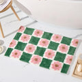 ORTIGIA Cute Green Bathroom Rug Checkered Pink Floral Bath Mat Soft Microfiber Non Slip Washable Absorbent Rugs for Laundry Sink