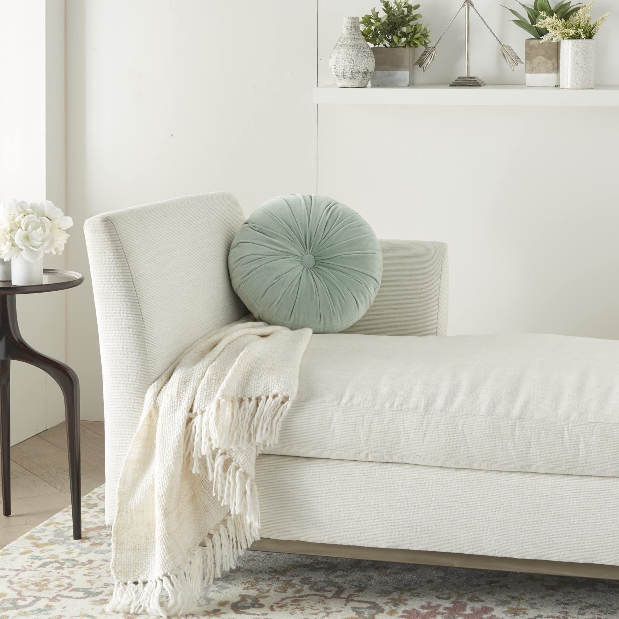 HomeRoots Celadon Cotton Velvet Mint Tufted Round Throw Pillow