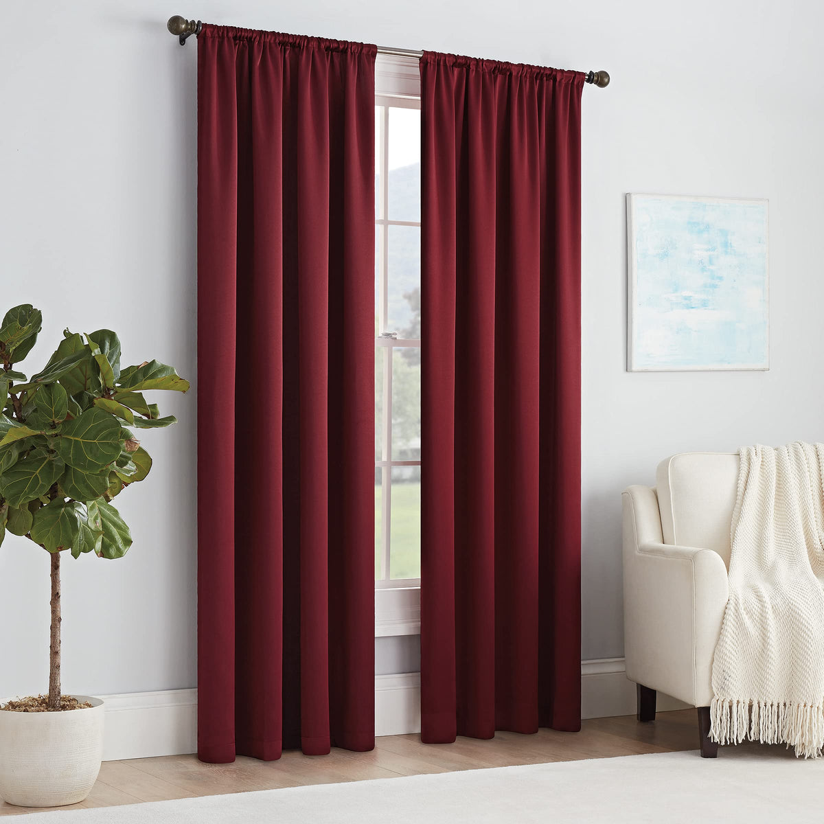 Eclipse Solid Thermapanel Modern Room Darkening Rod Pocket Window Curtain For Bedroom (1 Panel), 54 In X 63 In, Merlot