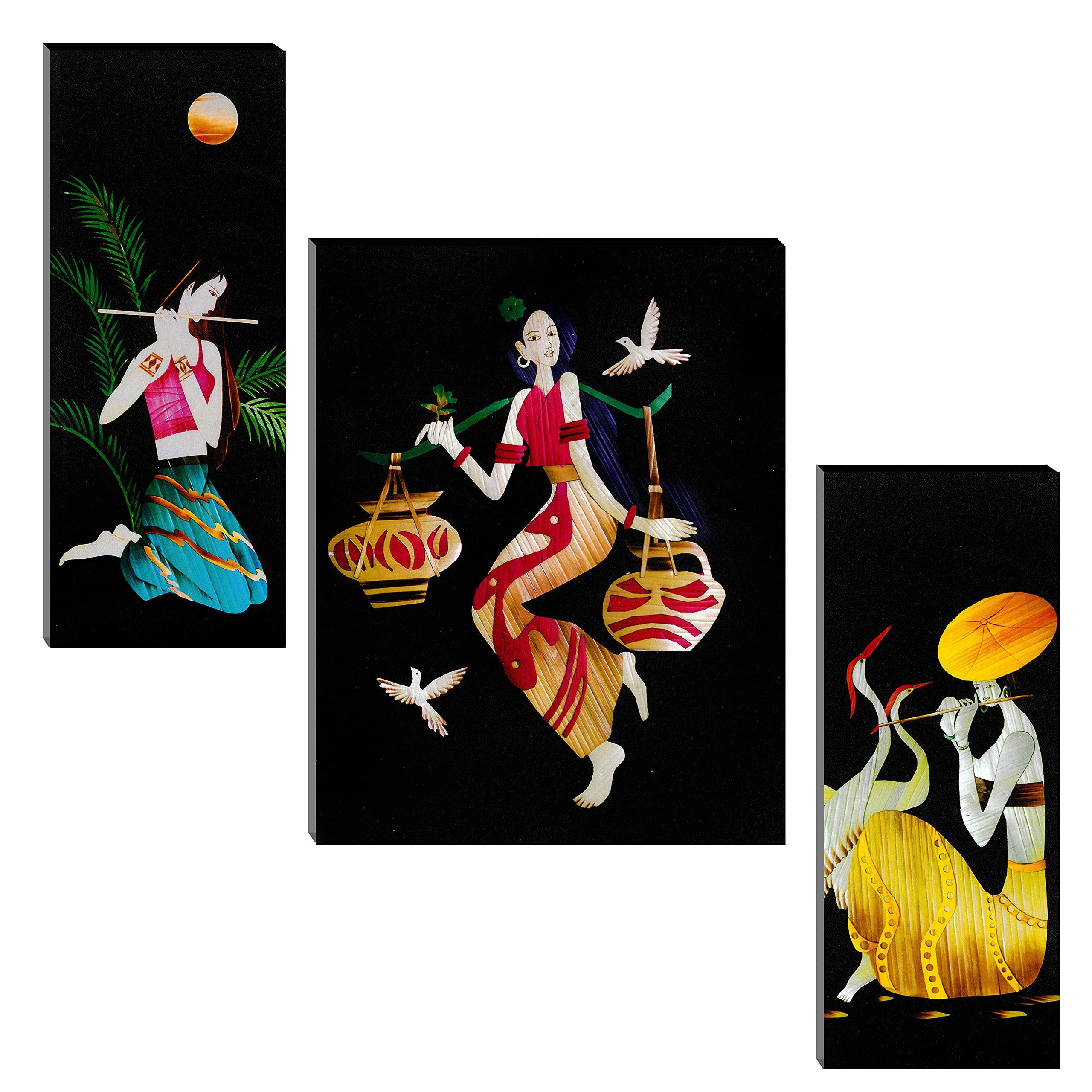 Indianara Set Of 3 Modern Mdf Art Painting (865 Fl) Without Glass 4.5 X 12, 9 X 12, 4.5 X 12 Inch