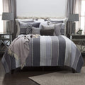 Rizzy Home | BQ4195 | Cotton Quilt | 106"x92" Gray/White/Nuetral Stripe