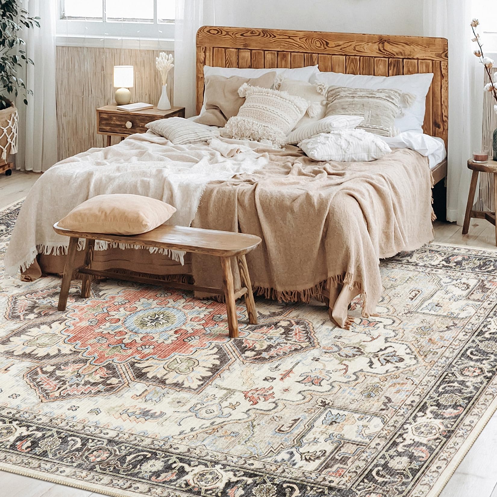 Homewill Area Rug Living Room Rugs - 8X10 Soft Machine Washable Oriental Vintage Floral Distressed Rug Large Indoor Floor Carpet