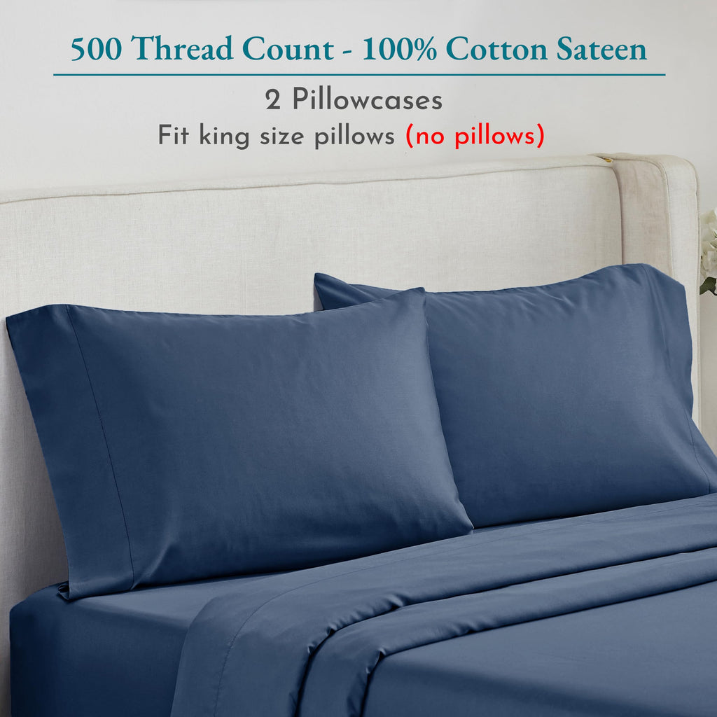 California Design Den Soft & Silky 500 Thread Count 100% Cotton Sateen, Cool & Smooth With A Classic Opening, Set Of 2 King Pill
