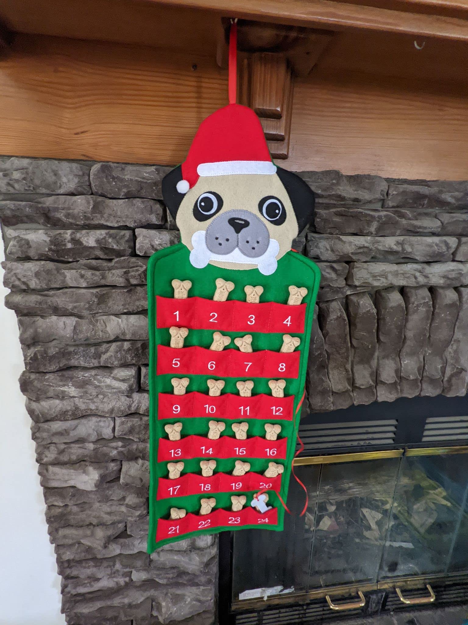 Happie Hare - Pug Dog Pet Puppy Hanging Holiday Advent Calendar With Pockets - Countdown To Christmas And Holiday For Kids & Fam
