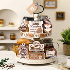 14 Pieces Coffee Tiered Tray Decor Set Coffee Theme Tiered Tray Decor Coffee Wood Signs Coffee Sign Rustic Trays Decor For Summe