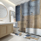 Lnond 4Pcs Bathroom Shower Curtain Sets with Rugs,Brown and Blue Painting Art Bathroom Sets with Shower Curtain and Rugs and Acc