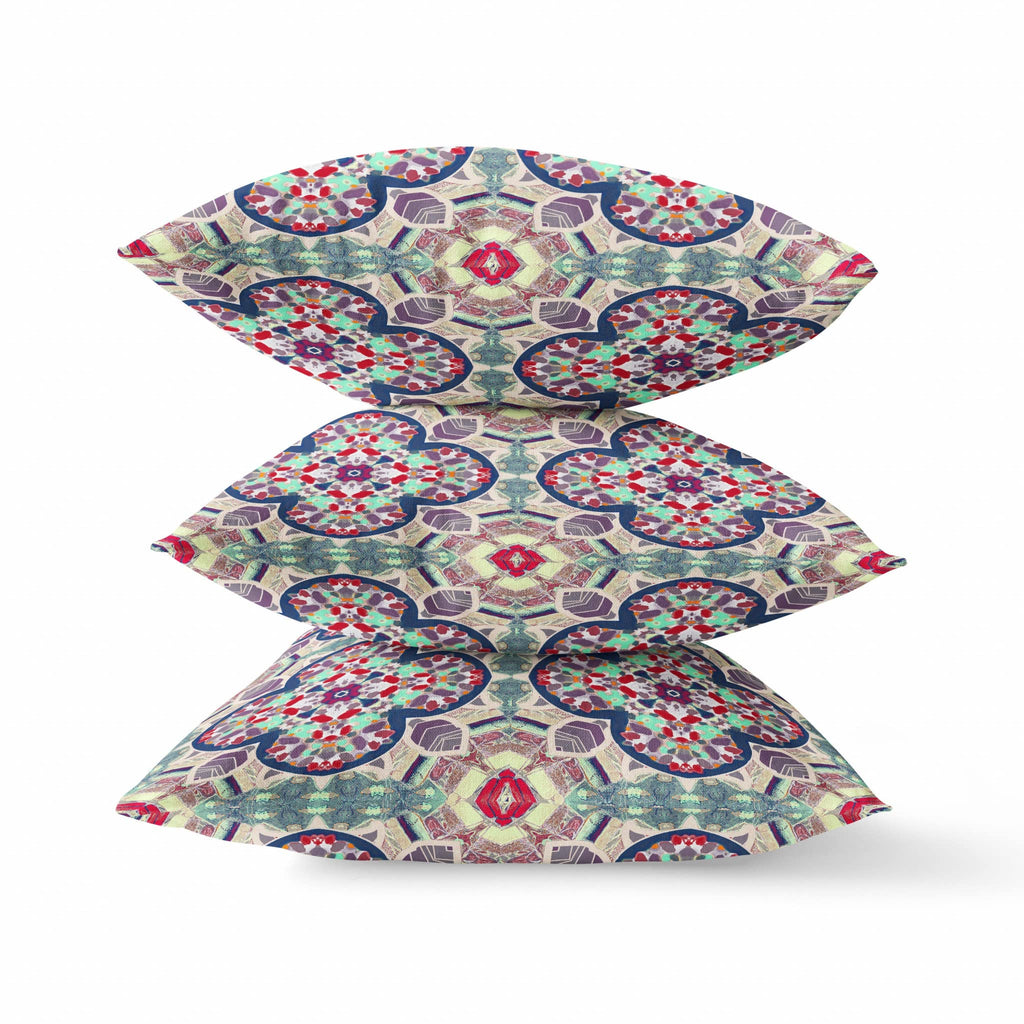 HomeRoots Maroon Green 16â€ Mauve Blue Cloverleaf Boho Zippered Suede Throw Pillow