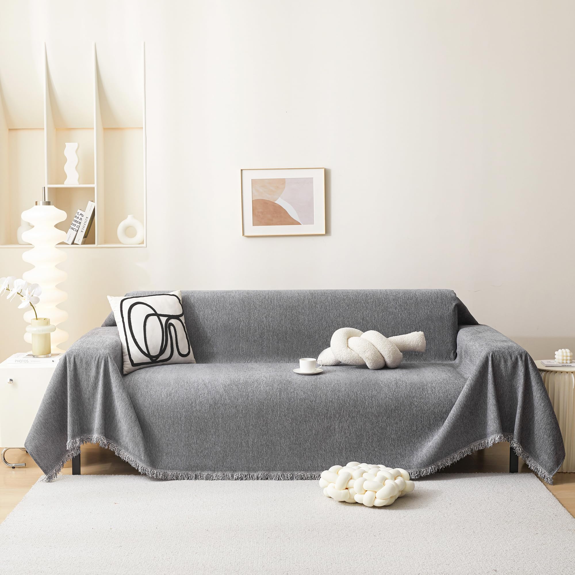 Meetsky Sofa Covers For Dogs Grey Sofa Covers For 3 Cushion Couch Sofa Chenille Sofa Slipcover Couch Covers For Sectional L Shap