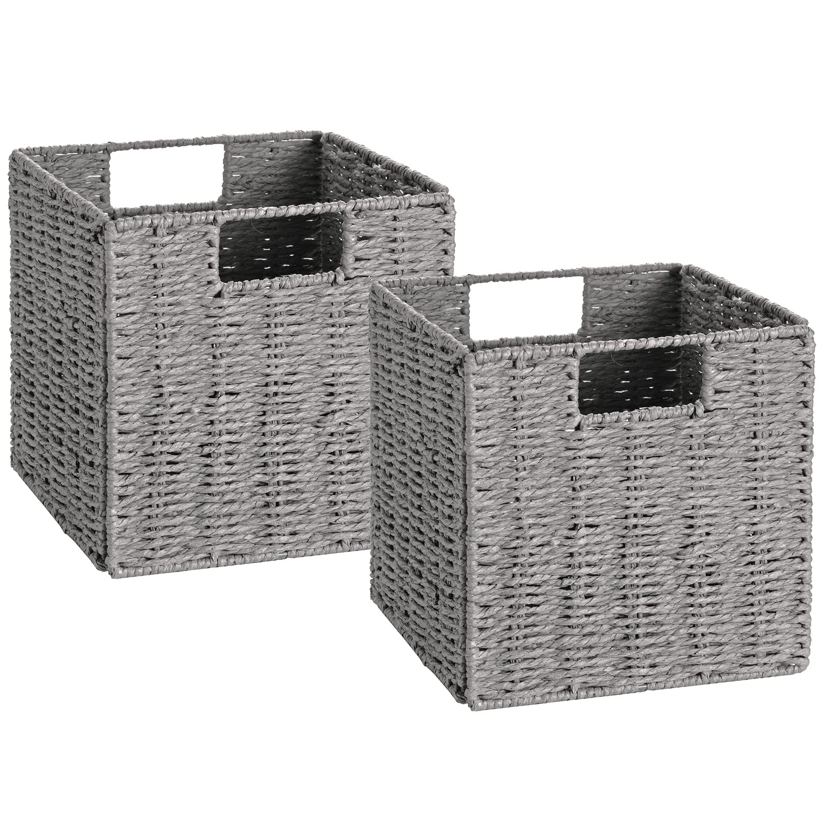 Vagusicc Wicker Storage Baskets, Set of 2 Hand-Woven Storage Baskets for Shelves with Handles, Foldable Cube Storage Baskets Bin