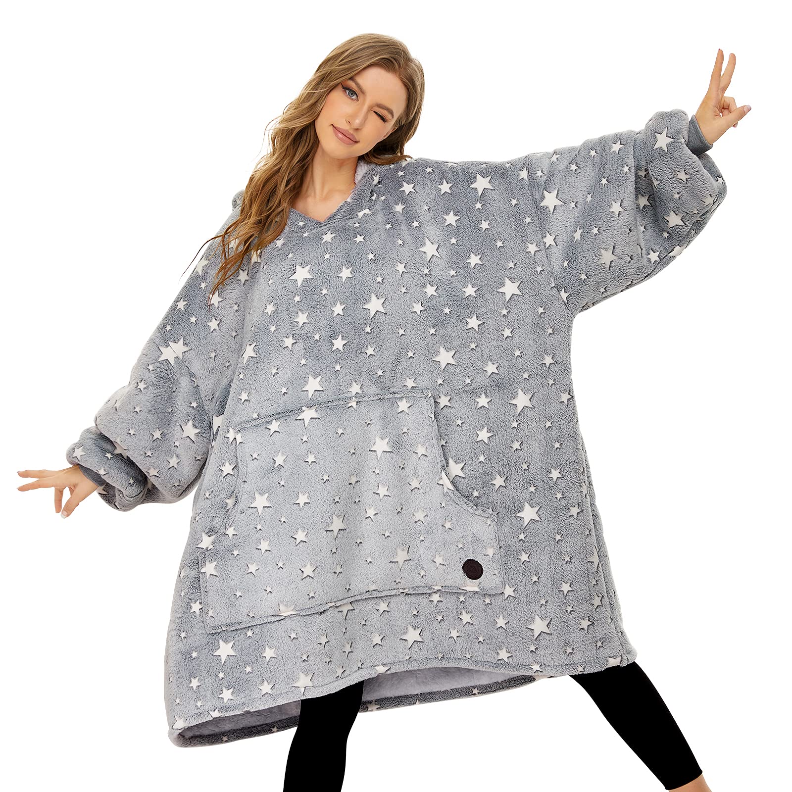 Three Poodle Wearable Blanket Hoodie, Glow In The Dark Sherpa Hoodie, Oversized Hooded Blanket Sweatshirt For Adults Women Men K