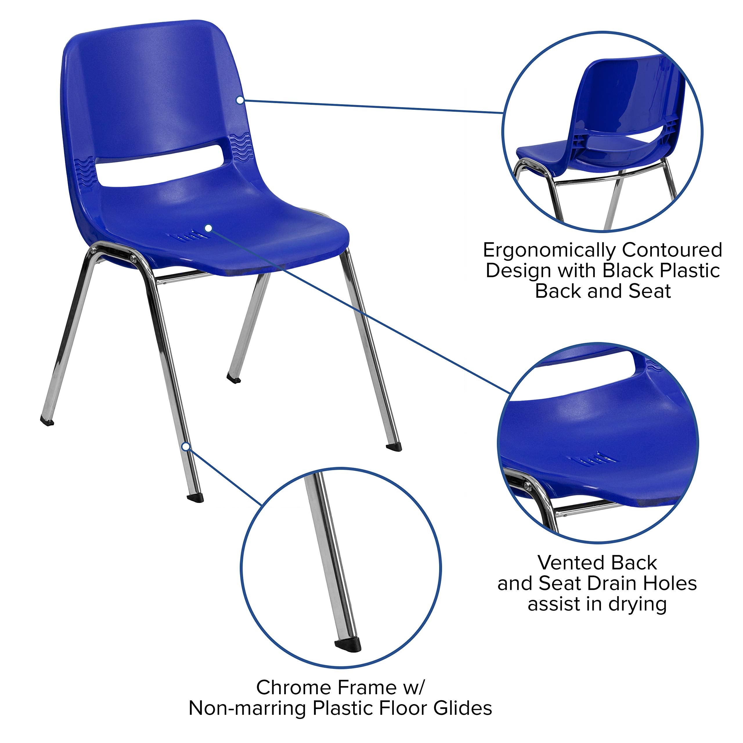 Flash Furniture HERCULES Series 661 lb. Capacity Navy Ergonomic Shell Stack Chair with Chrome Frame and 16'' Seat Height