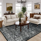 Lahome 8X10 Area Rugs For Living Room Washable Rugs 8X10 Black Large Rug Indoor Carpet, Vintage Distressed Rug Soft Non Slip Are