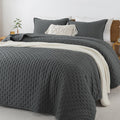 Andency Dark Grey Queen Size Quilt Bedding Set (90x96 Inch), 3 Pieces Soft Lightweight Bedspread Coverlet, Drak Gray Boho Summer