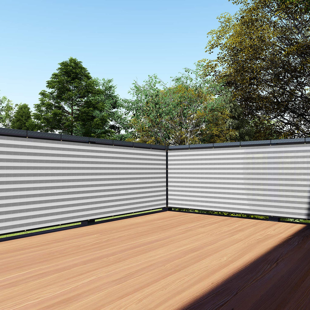 Tang 3' X 162' Gray White Stripe Balcony Privacy Screen Fence 200Gsm Deck Fence Outdoor Privacy Cover Weather Resistant For Pati