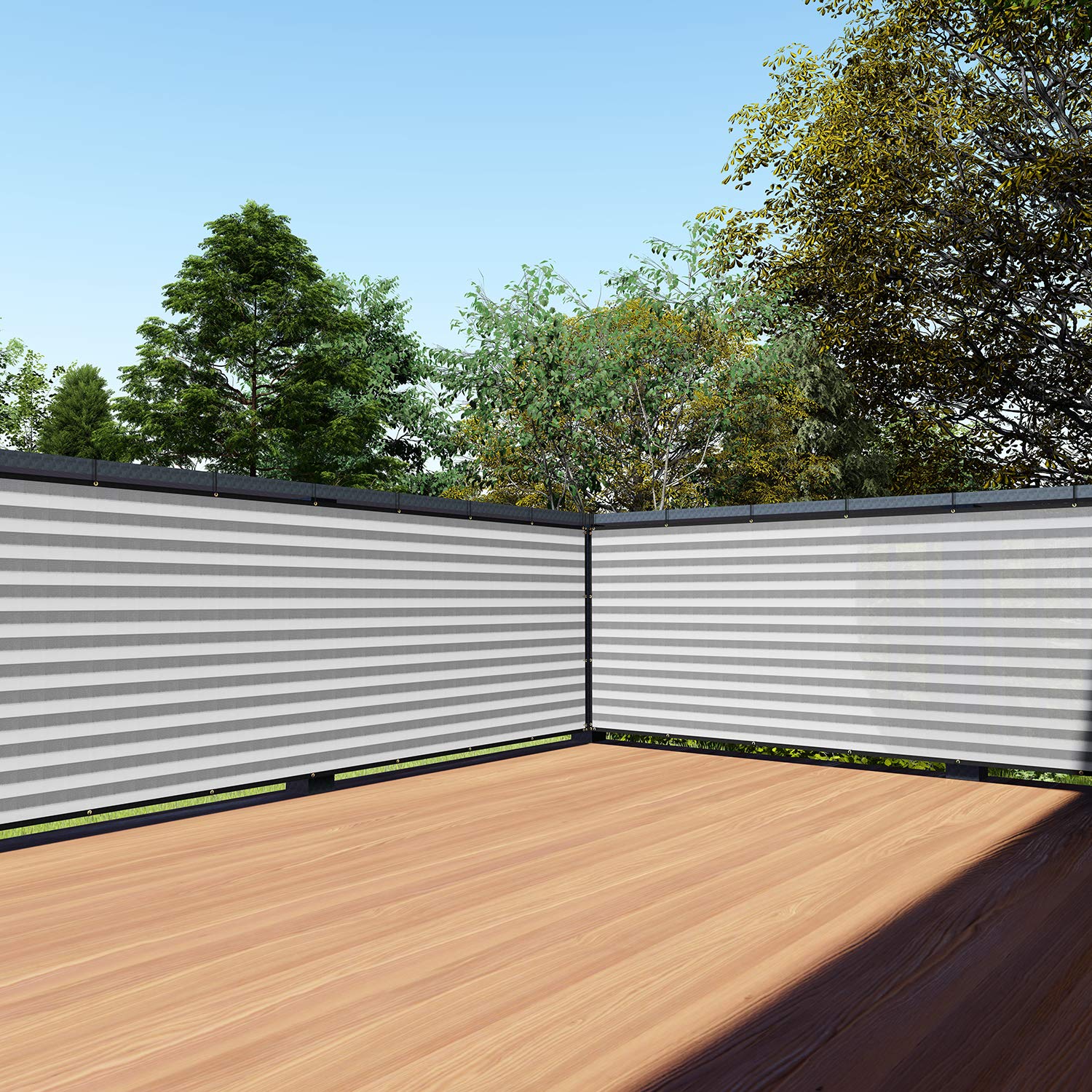 Tang 3' X 128' Gray White Stripe Balcony Privacy Screen Fence 200Gsm Deck Fence Outdoor Privacy Cover Weather Resistant For Pati