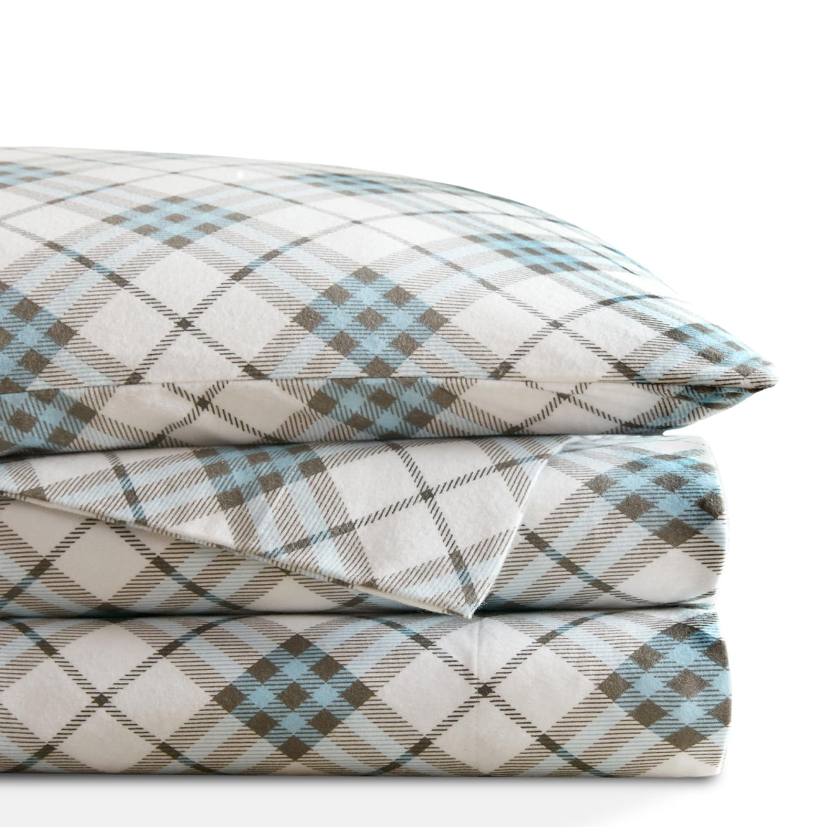 Codi Flannel Sheets Full Size- 4 Pieces Ultra Soft Warm Sheet Set, Cozy 100% Cotton Blue Plaid Bedsheets, Brushed For Extra Soft