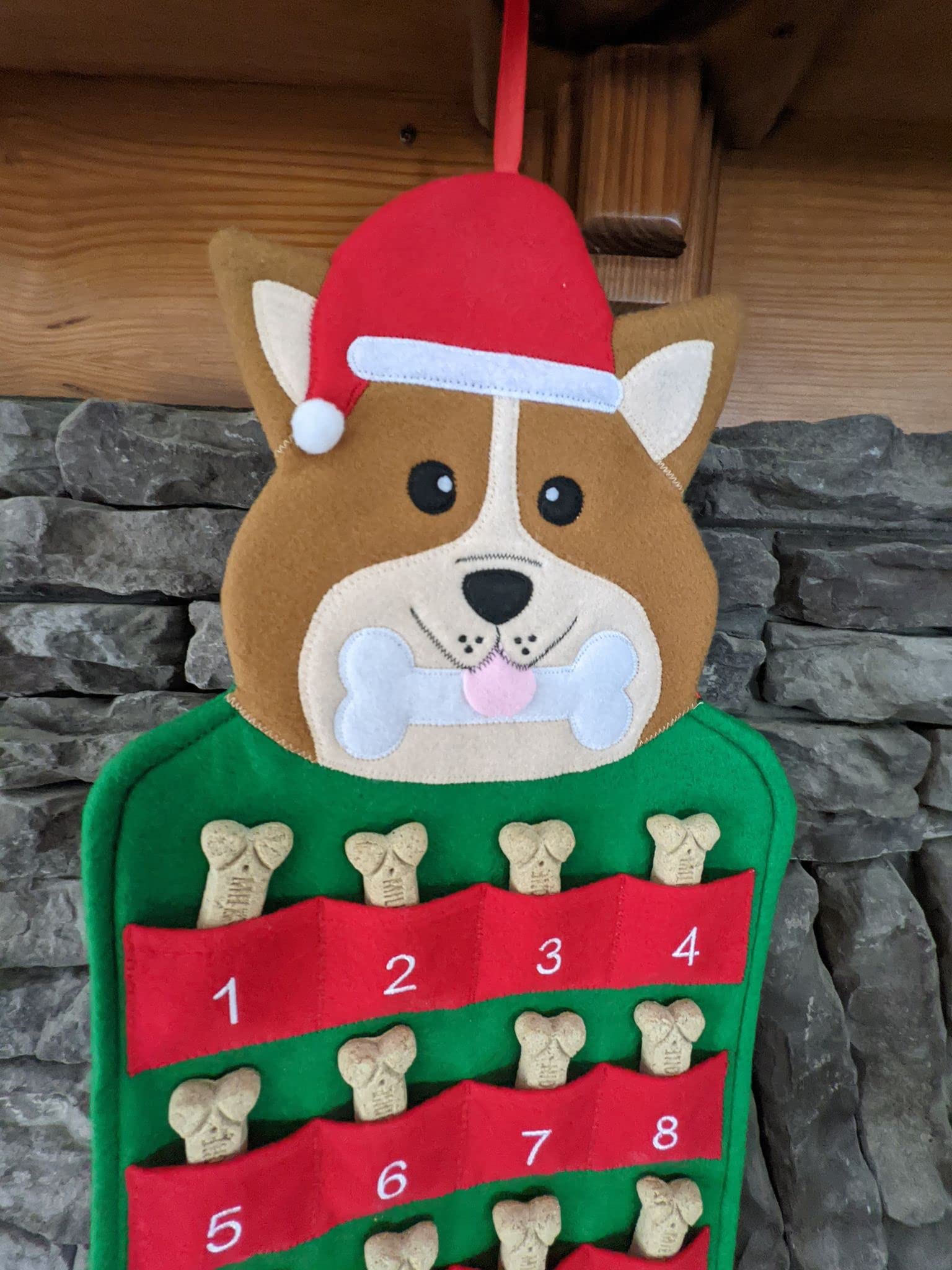 Happie Hare - Corgi Dog Pet Puppy Hanging Holiday Advent Calendar With Pockets - Countdown To Christmas And Holiday For Kids & F