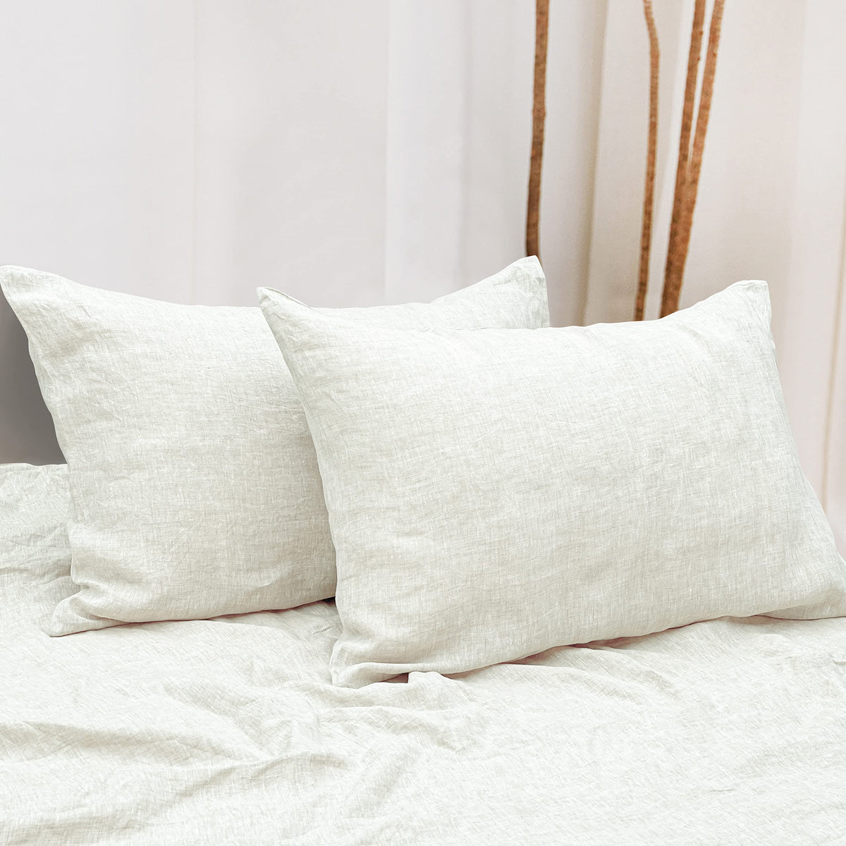 Ntbay French Linen Pillow Cases - Yarn Dyed 2 Pack 100% Linen Queen Pillowcases, Breathable And Cooling Washed Pillow Cases With
