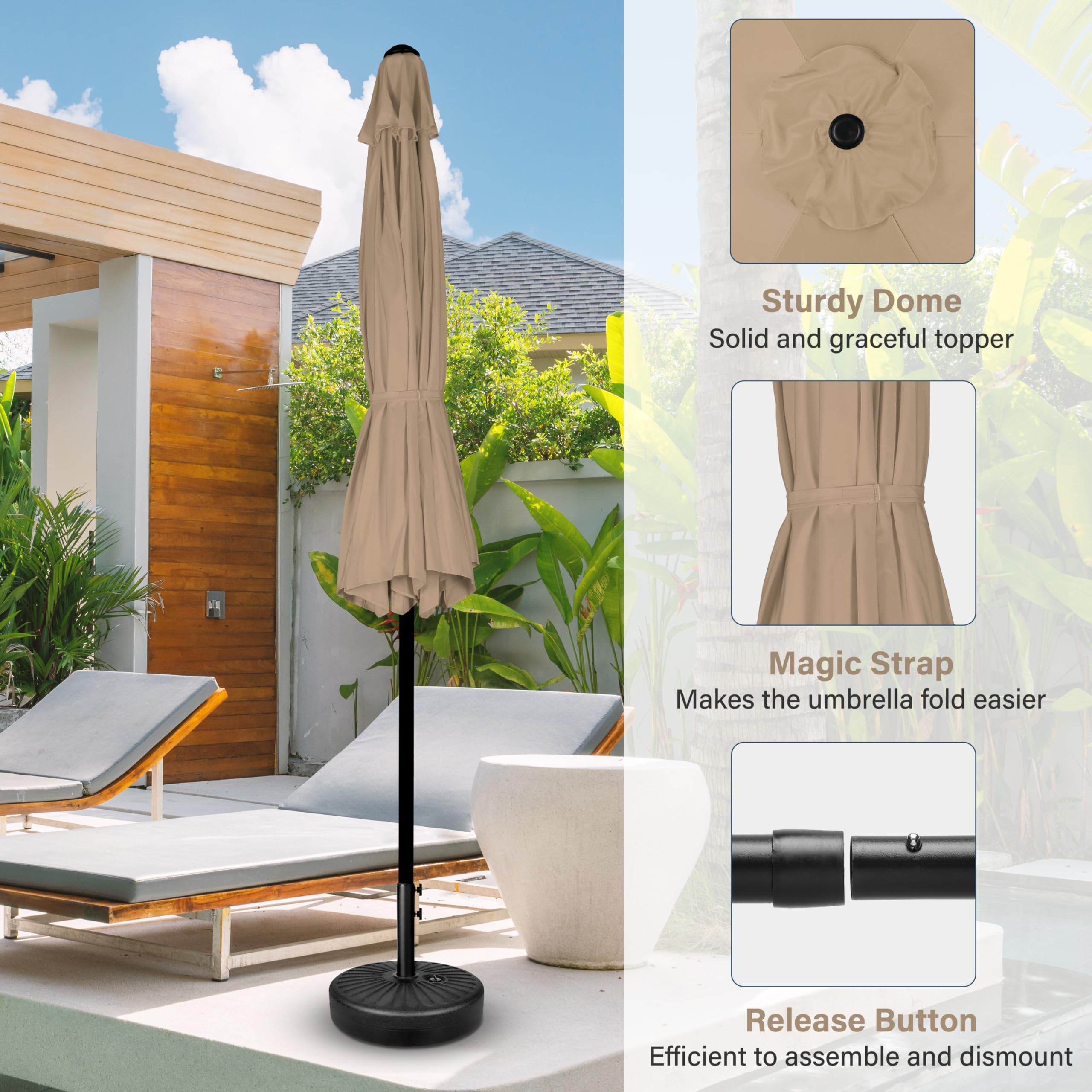 Simple Deluxe 7.5' Patio Umbrella Outdoor Table Market Yard Umbrella With 6 Sturdy Ribs For Backyard, Pool, Garden, Deck, Tan