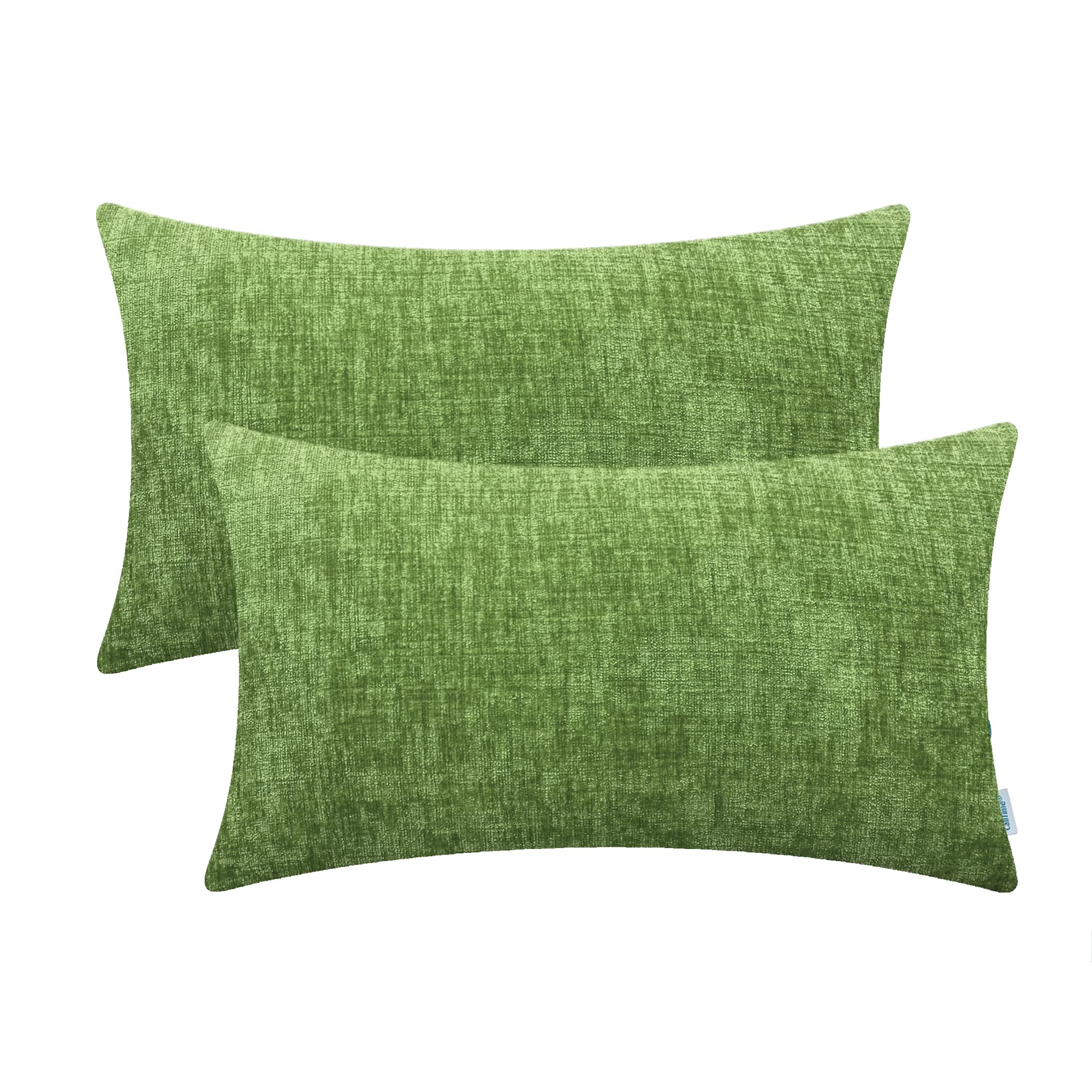 Calitime Pack Of 2 Cozy Pillow Covers Cases For Couch Sofa Home Decoration Solid Dyed Soft Chenille 12 X 20 Inches Forest Green