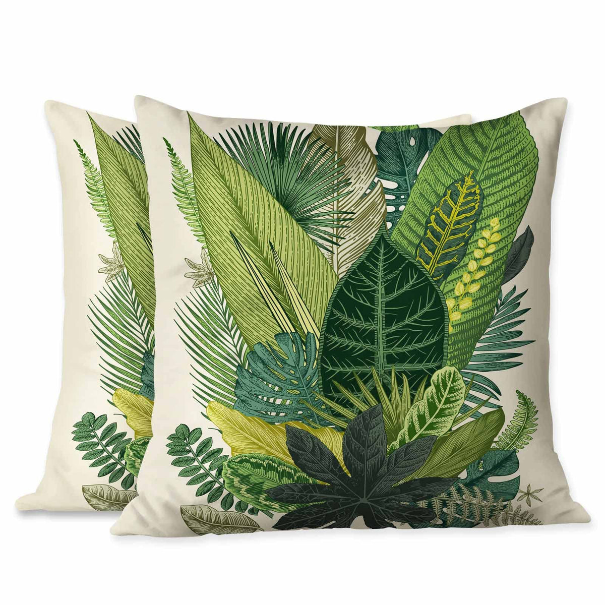 Beabes Pillowcase Green Tropical Palm Tree Banana Leaf Alocasia Fern Monstera Set Of 2 Square,Throw Pillow Covers Decorative For