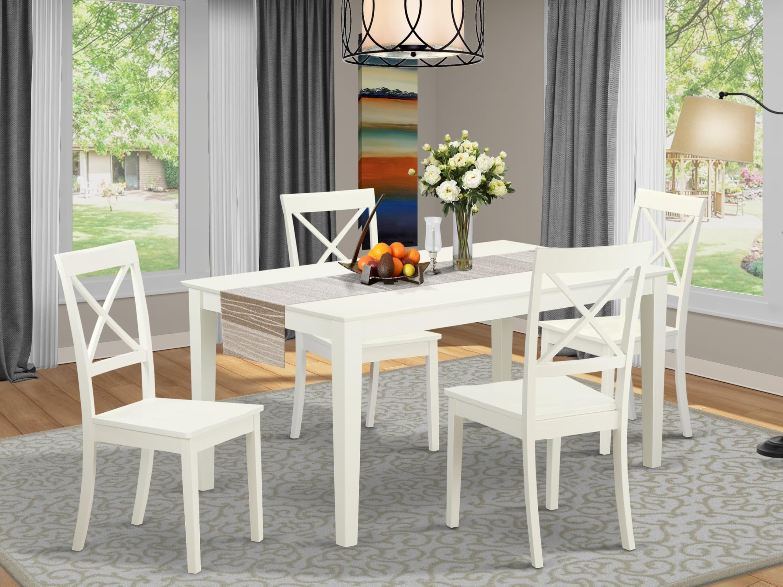 East West Furniture Cabo5-Lwh-W 5 Piece Dining Room Furniture Set Includes A Rectangle Kitchen Table And 4 Dining Chairs, 36X60 Inch, Linen White