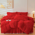 Erloxo Fluffy Red Faux Fur Comforter Cover Set,Fluffy Fuzzy Plush Red Bedding 3Pcs (1 Faux Fur Duvet Cover +2 Fuzzy Pillowcases)