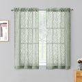 Chyhomenyc Marilyn Sage Green Sheer Curtains 45 Inch Length For Bedroom, Light Filtering Soft Airy 3D Leaf Clip Jacquard Texture